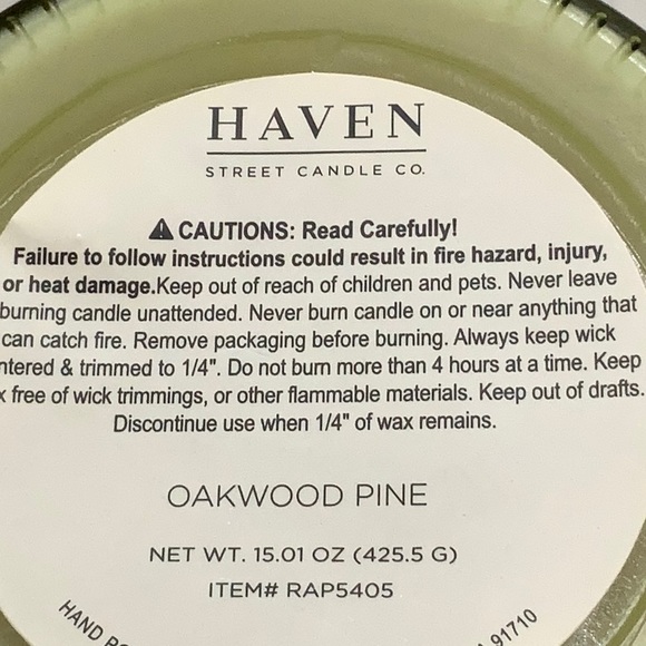 HAVEN STREET CANDLE OAKWOOD PINE RICHLY WOOD WICK NEW 15 OZ - Picture 4 of 4